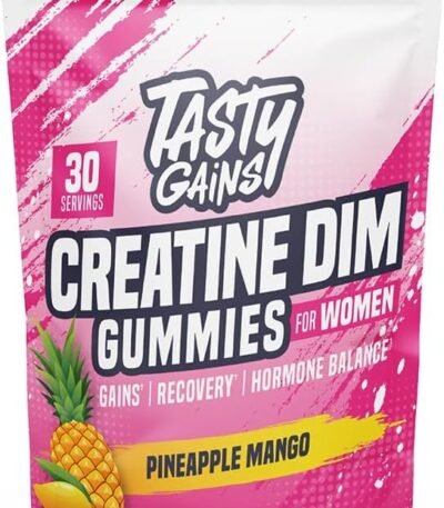 Tasty Gains Creatine DIM Gummies for Women Pineapple Mango available at Scarlet Reserve