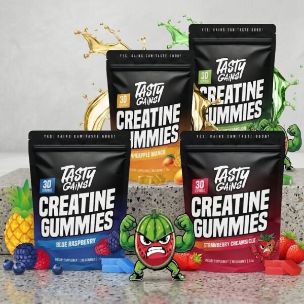 Tasty Gains Creatine Gummies 90 Count available at Scarlet Reserve