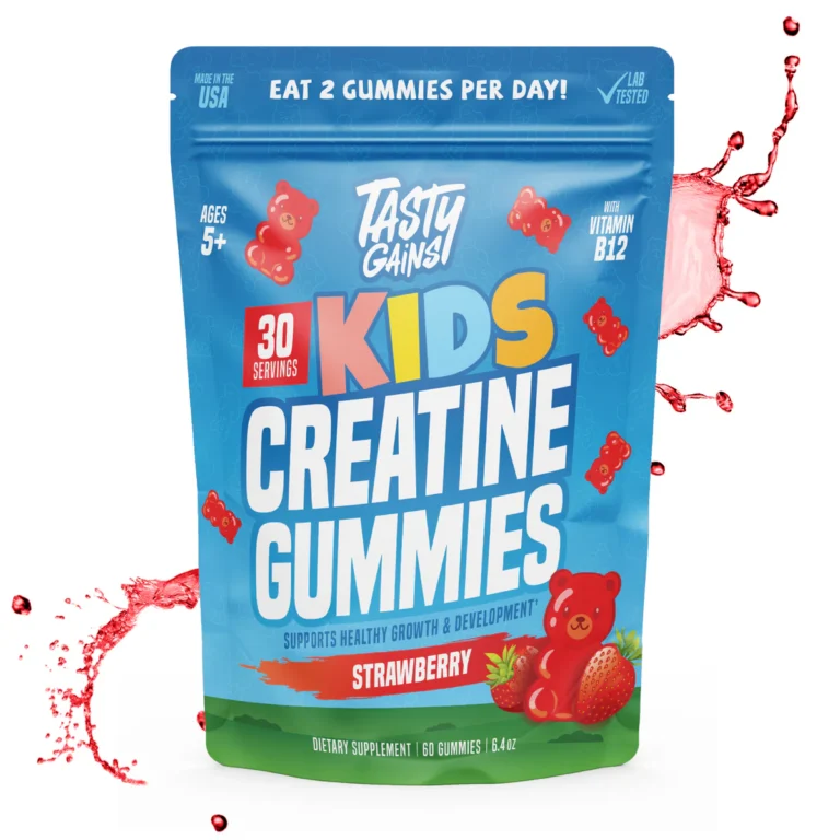 Tasty Gains Kids Creatine Gummies Strawberry available at Scarlet Reserve
